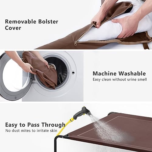 Cooling Elevated Dog Bed - Outdoor Medium Raised Dog Cot W/Breathable Mesh, Portable Pet Cot W/Removable & Waterproof Bolster,El