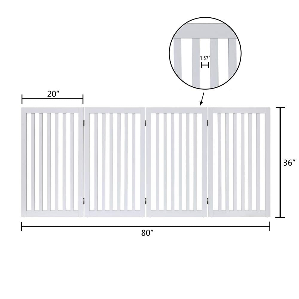 Unipaws 36”H Free Standing Pet Gate For Dog Cat Baby, Tall Wooden Dog Gates For Doorway, Stairs, Foldable Pet Fence For The House, Expandable Dog Barrier, Indoor Use, White