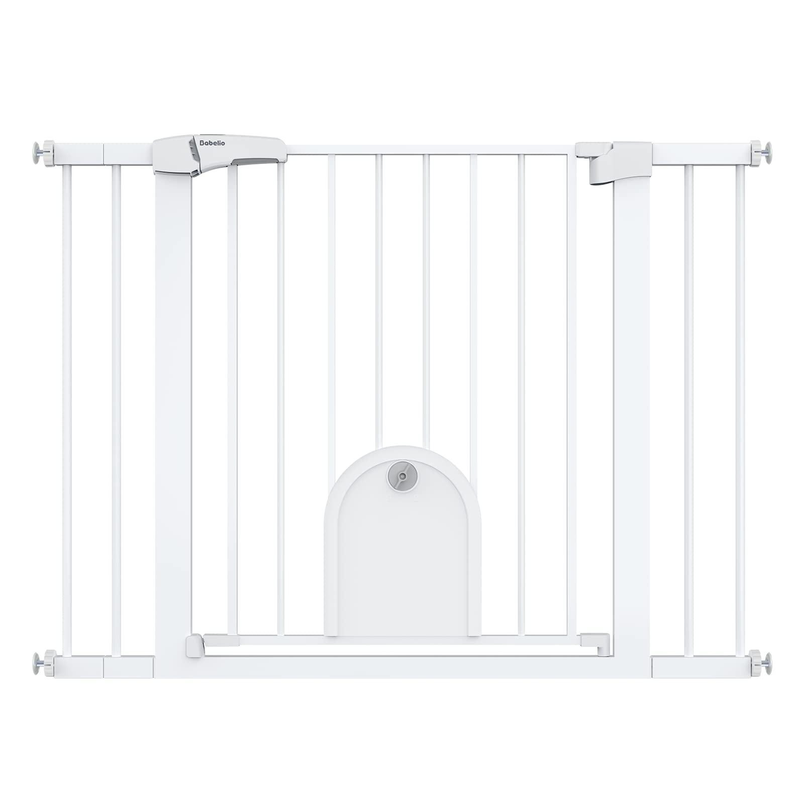 Babelio Auto Close Baby Gate With Cat Door,29-43'' Metal Gate For Doorway,Stairs, House,Easy Walk Thru With Pet Door,Includes 4