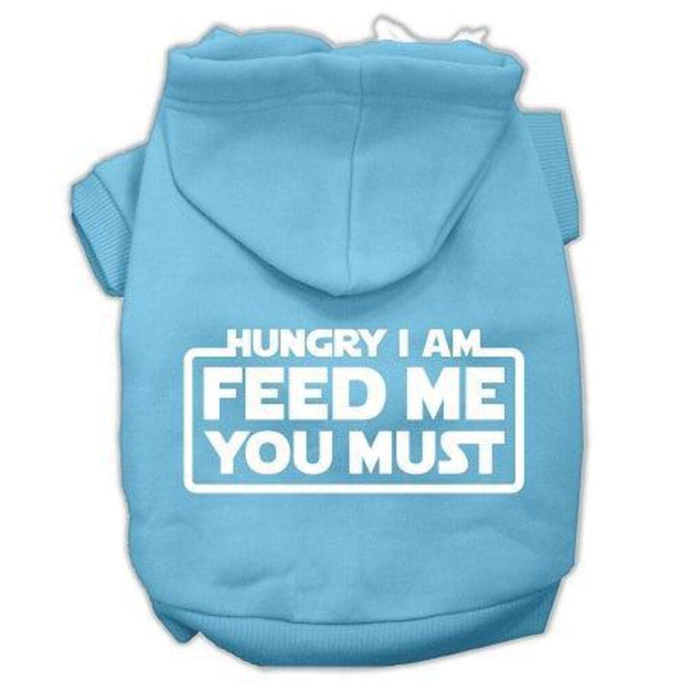 Pet, Dog & Cat Hoodie Screen Printed, Hungry I Am, Feed Me You Must Baby Blue SM (3-6 lbs.)