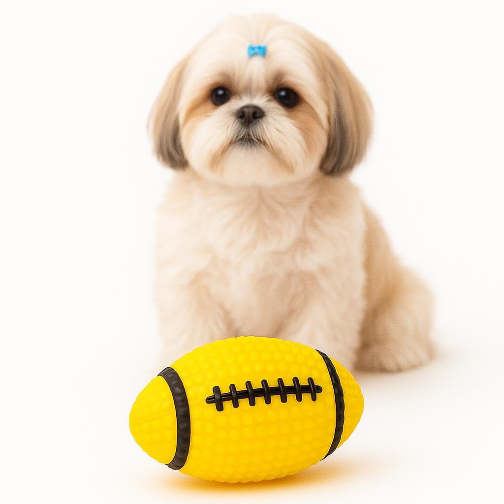 WAGGYTAILS Premium Squeaky Dog Toy  Vibrant Yellow Rugby Shape, BiteResistant, PetSafe Rubber | Fun Indoor & Outdoor Play for