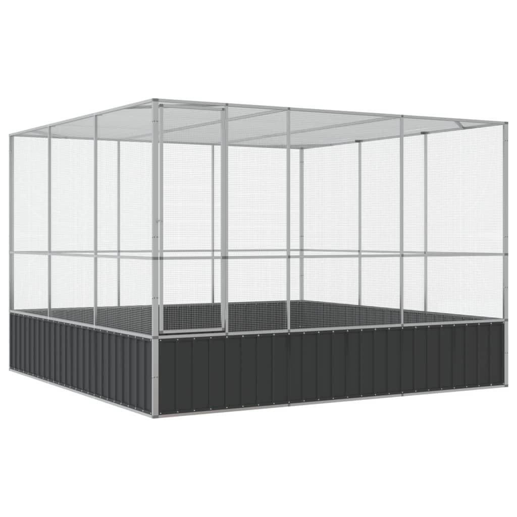 ** vidaXL Aviary Silver 122.4&quot;x120.9&quot;x83.5&quot; - Galvanized Steel Bird Cage with Lockable Door and Steel Mesh Grids for Outdoor and Indoor Use