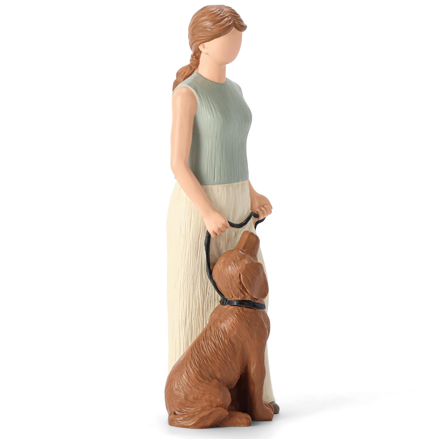 Hensonever Woman Walking Dog Figurines, Lady Dog Friendship Memorials Ornaments For Dog Lovers