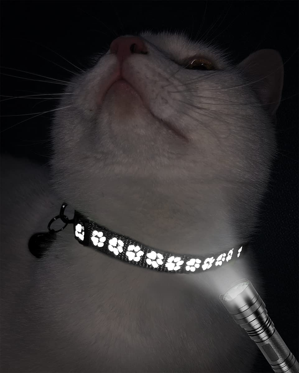 Taglory Reflective Cat Collars Breakaway With Bell, 2-Pack Girl Boy Pet Kitten Collar Adjustable 7.5-12.5 Inch, Black