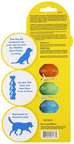 JW Pet EverTuff Treat Pod Dog Toy, Small, Nylon, White Bone with Orange, Green, Blue Pods, Model 46137