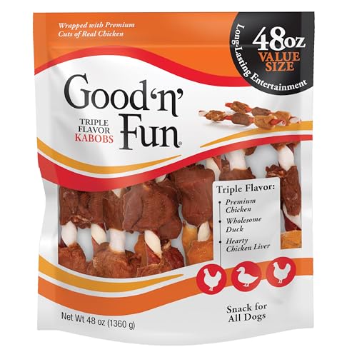 Good n Fun Triple Flavored Rawhide Kabobs for Dogs 3 Pound (Pack of 4)
