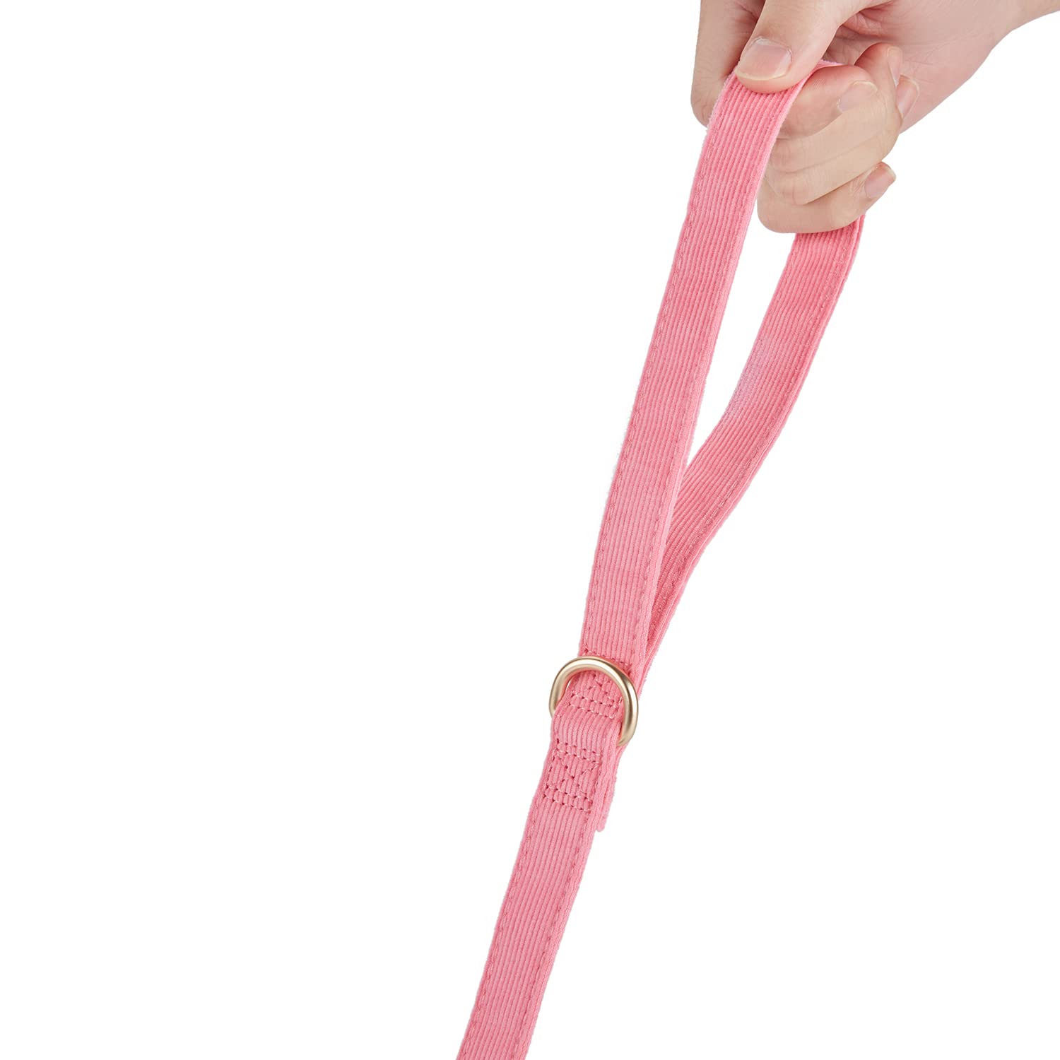 Ewinoom Soft Corduroy Dog Collar and Leash Set, Adjustable Cotton Dog Collars with Metal Buckle and Lead for Large Dogs,Hot Pink