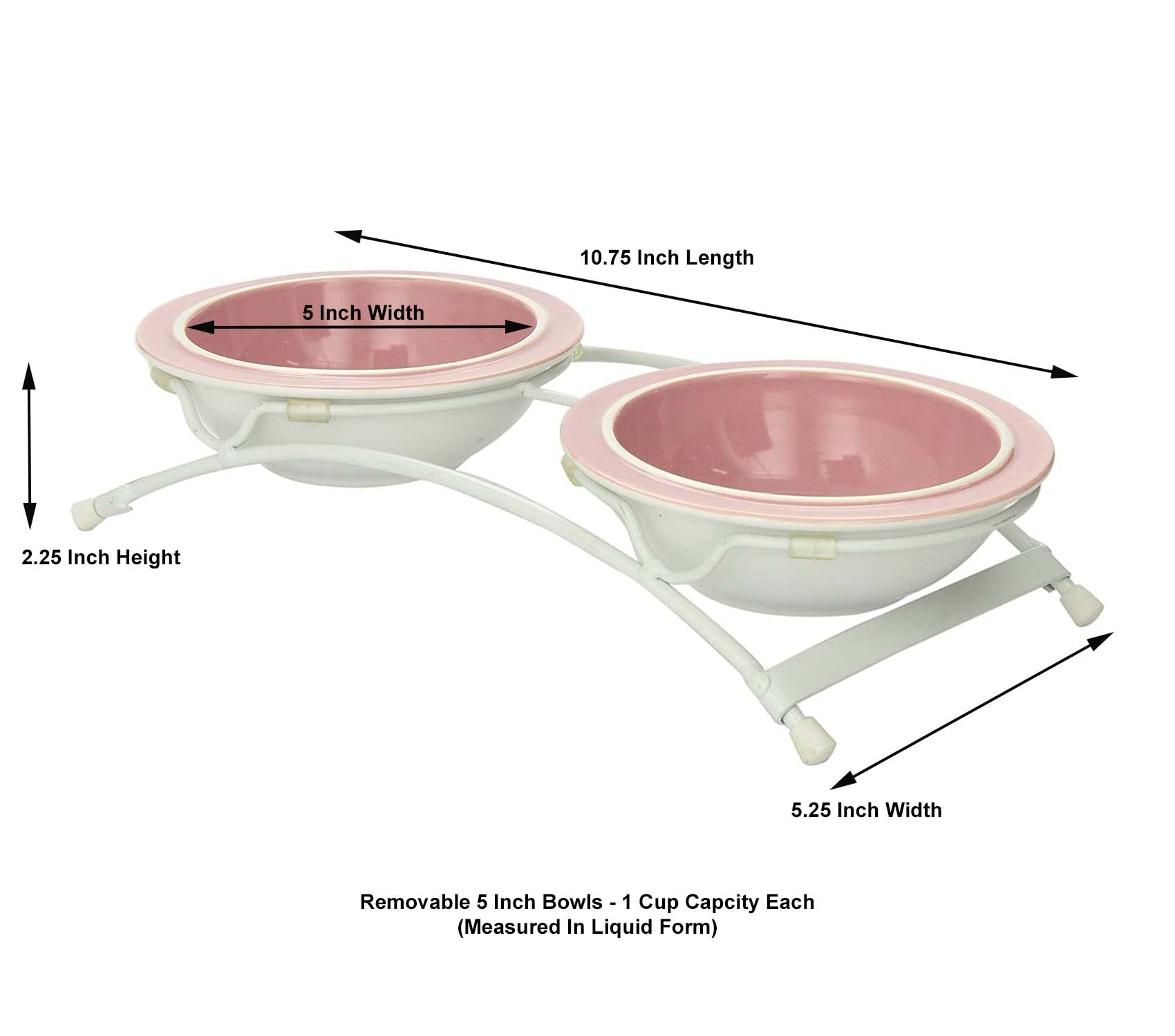 Petrageous 44355 Toftees Paws Diner With Two 1-Cup Dishwasher-Safe Stoneware Bowl Capacity 10.75-Inch Length 2.25-Inch Tall For Extra Small And Small Dogs And Cats, White And Pink