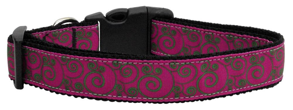 Mirage Pet Products Swirly Nylon Ribbon Dog Collar, Large, Pink/Lime