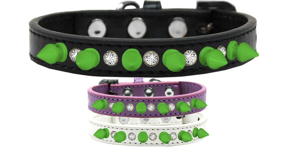 Mirage Pet Products Crystal and Neon Green Spikes Dog Collar, Size 12, Black