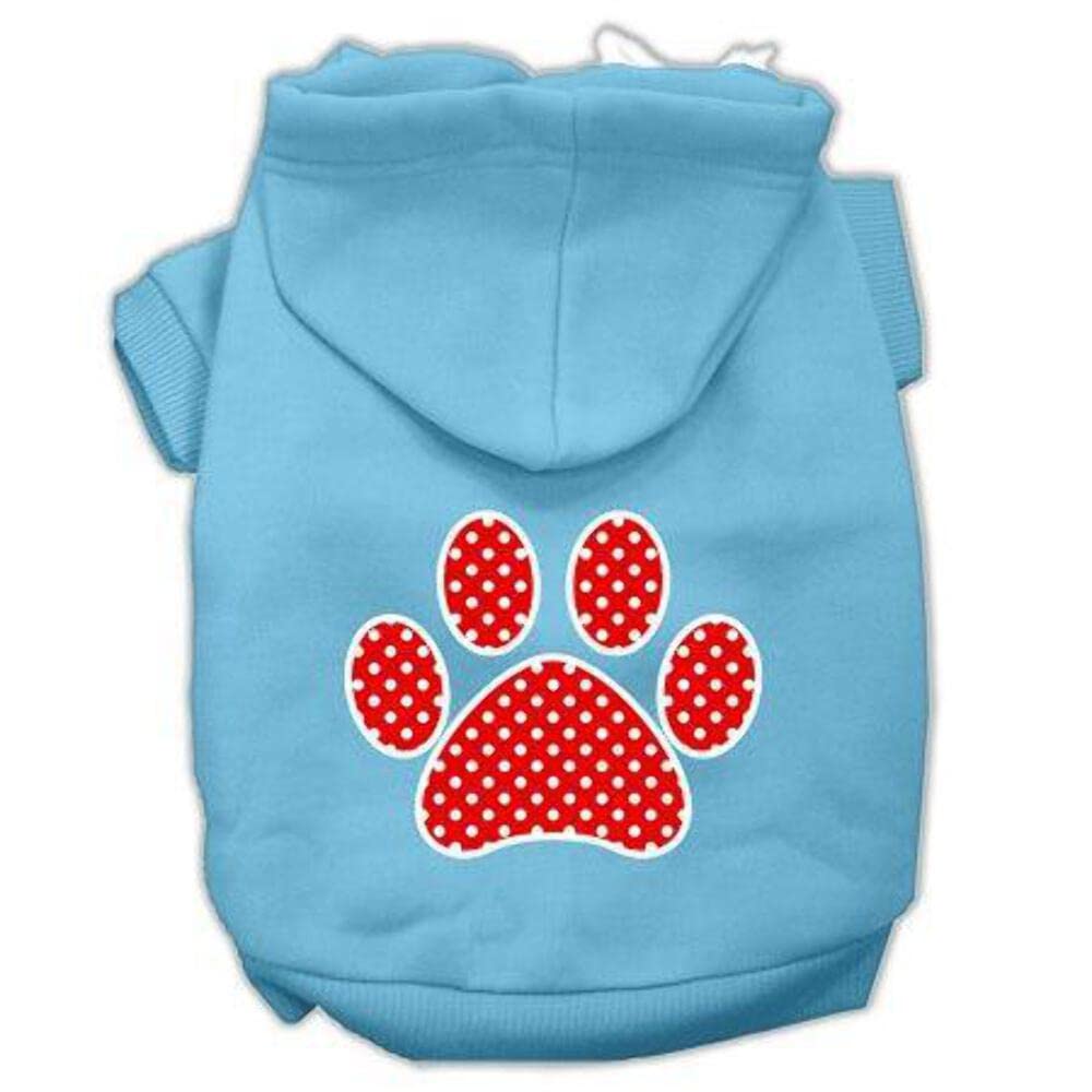 Pet Dog & Cat Hoodie Screen Printed, 'Red Swiss Dots Paw' Black 2Xl (20-25 Lbs.)