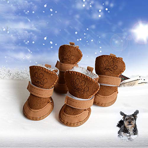 Payanwin Dog Boots Paw Protector, Anti-Slip Dog Shoes,Dog Australia Boots Pet Antiskid Shoes Winter Warm Skidproof Sneakers, For Small Dog (#5, Brown)