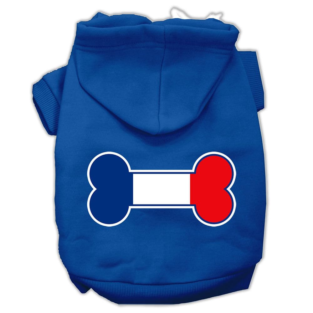 Pet, Dog & Cat Hoodie Screen Printed, 'Bone Flag France' Blue Xl (14-20 Lbs.)