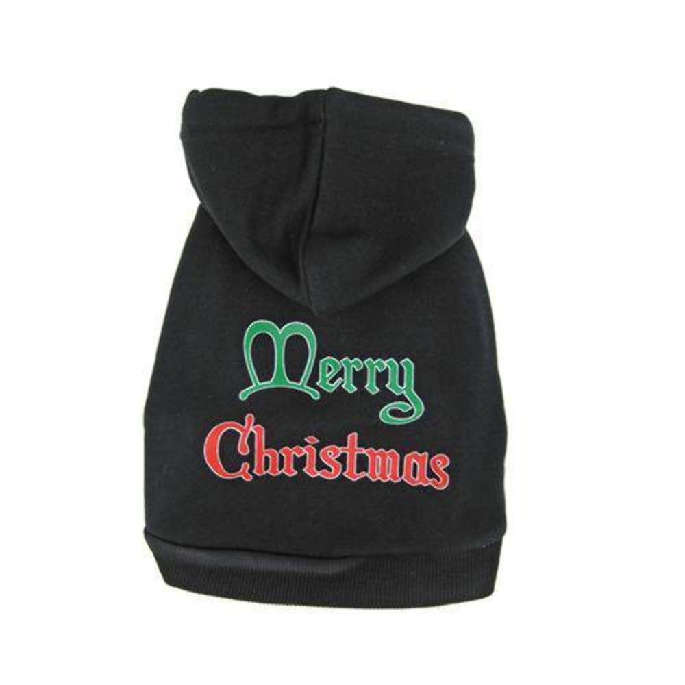 Christmas Pet Dog & Cat Hoodie Screen Printed, Merry Christmas Black XL (14-20 lbs.)