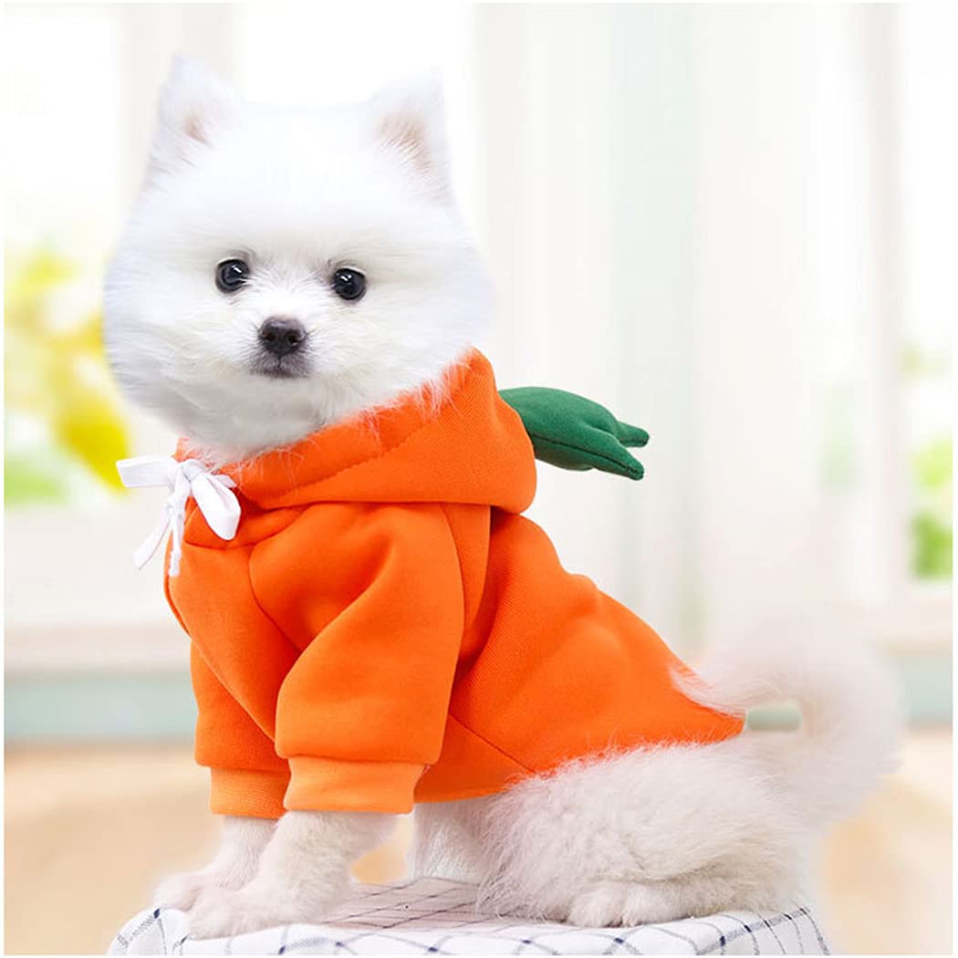 Xiaoyu Pet Clothes Dog Hoodies Warm Sweatshirt Coat Puppy Autumn Winter Apparel Jumpsuit With Fruit Hood, Carrot, Xxl