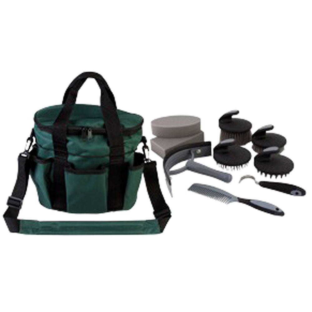 7.5Lx10.5Wx10H Hilason 10 Pc. Premium Grey Horse Grooming Kit Hunter Green B