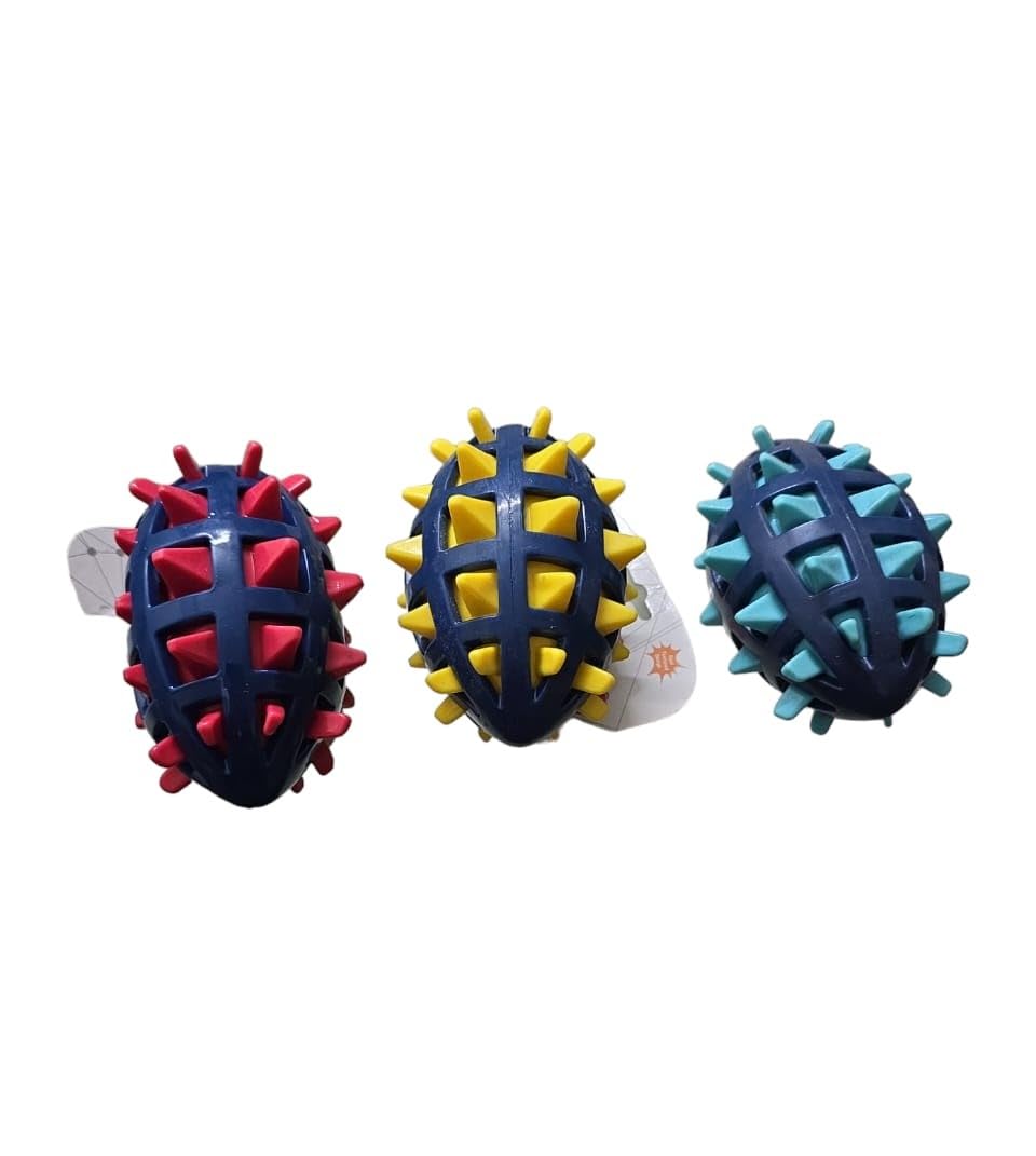 WAGGYTAILS Dog Rugby Ball (Set of 3) Spiked Rubber Rugby BallDog Toys | Ideal Chew Toys for Dogs | NonToxic Rubber Toys Designe