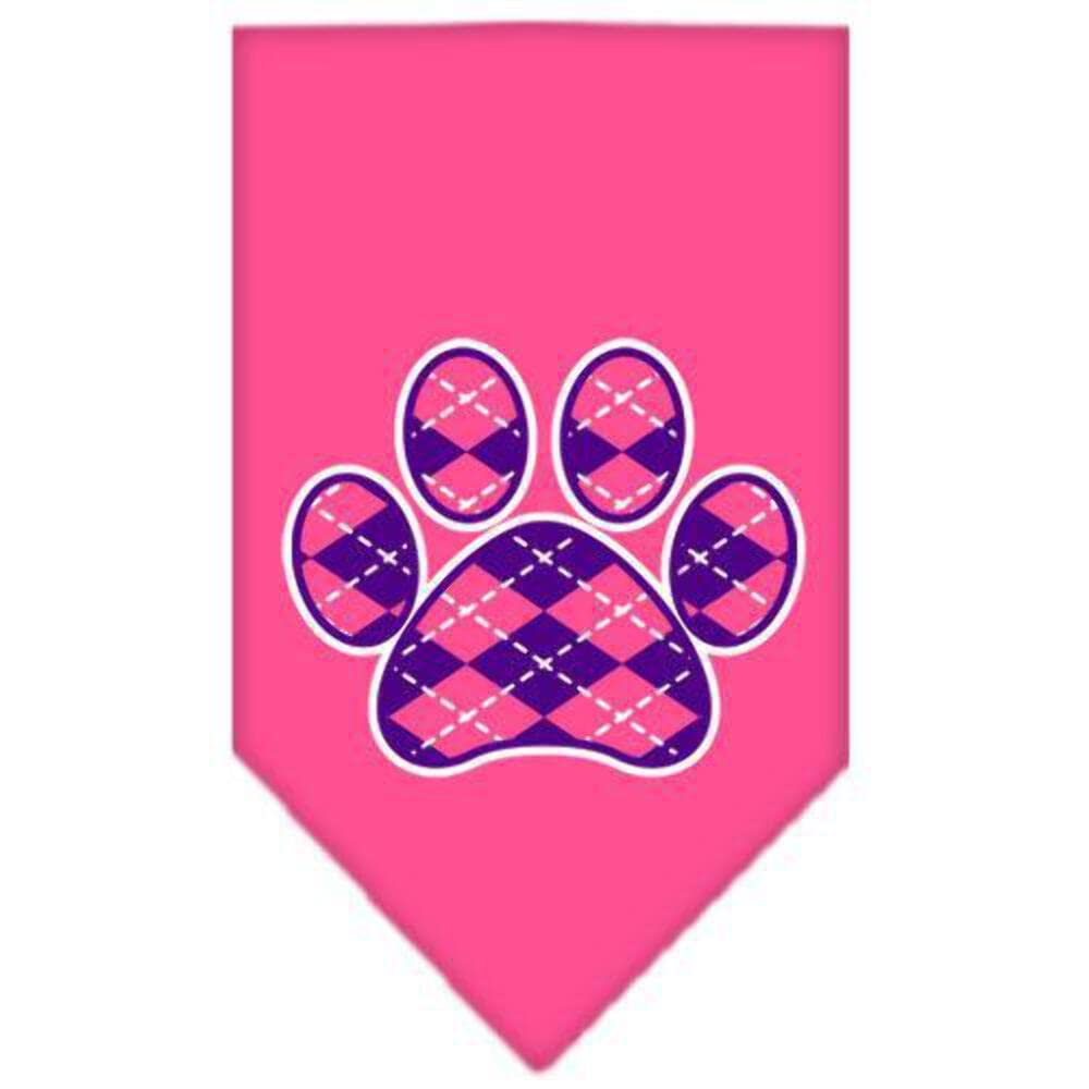 Pet and Dog Bandana Screen Printed, &quot;Purple Argyle Paw&quot; Bright Pink Small