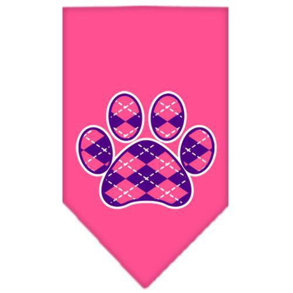 Pet and Dog Bandana Screen Printed, &quot;Purple Argyle Paw&quot; Navy Blue Small