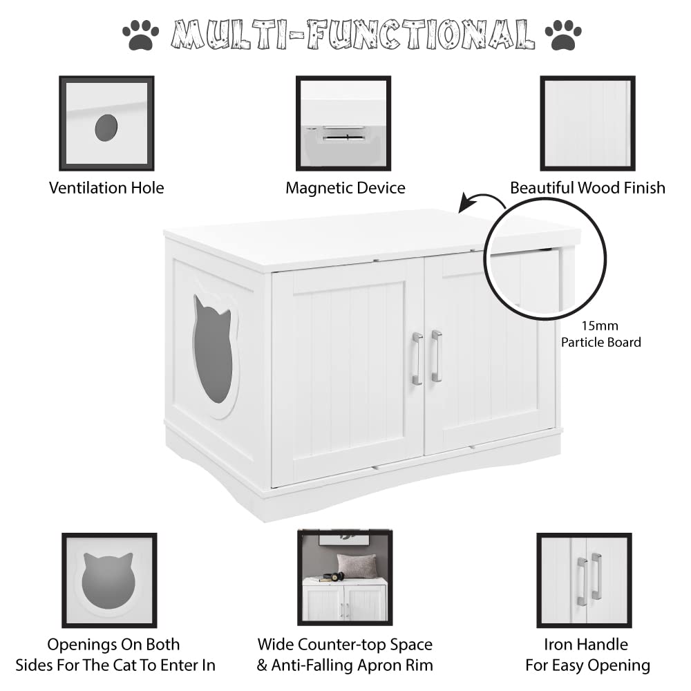 Designer Cat Washroom Storage Bench Cat Litter Box Enclosure Furniture Box House with Table, Spacious Storage, Easy Assembly, Fi