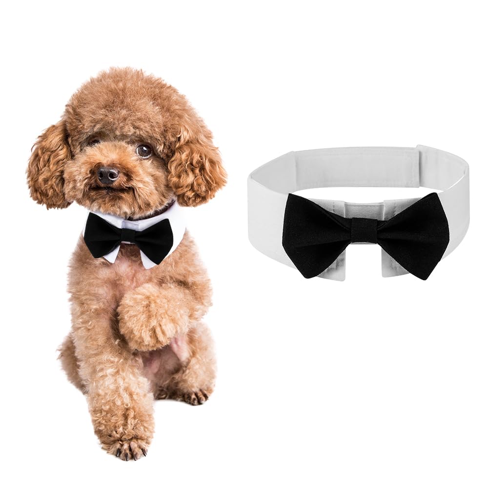Dogtact Elegant Dog Bow Tie - Cute Tuxedo Bowtie With Adjustable White Collar For Formal Pets - Perfect For Valentines, Weddings