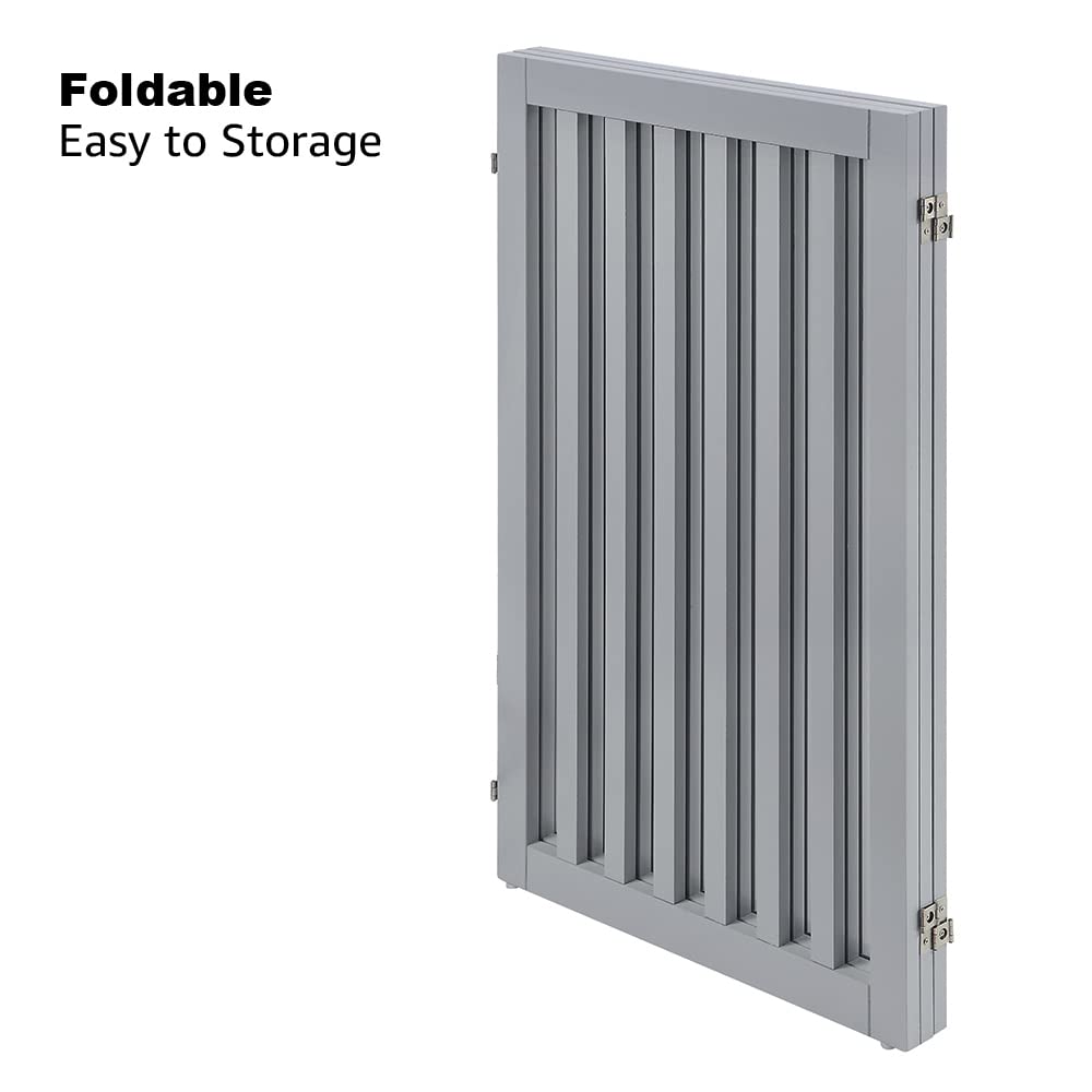 Unipaws 36' H Free Standing Pet Gate For Dog Cat, Tall Wooden Dog Gates For Doorway, Stairs, Foldable Pet Fence For The House, Expandable Dog Barrier, Indoor Use, Grey