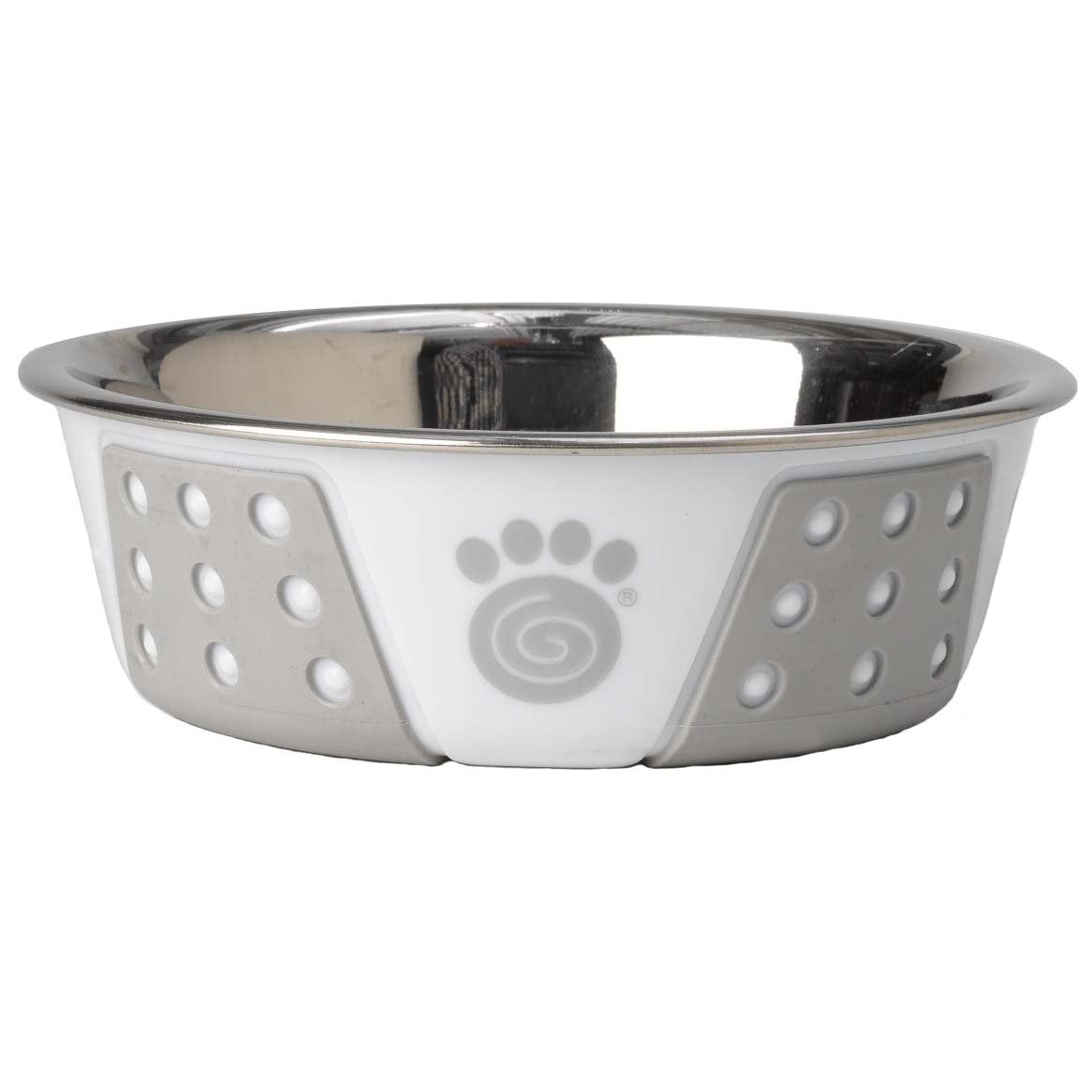 Petrageous 13094 Fiji Stainless Steel Non-Slip Dishwasher-Safe Dog Bowl 1.75-Cup Capacity 5.5-Inch Diameter 1.75-Inch Tall For Small Dogs Medium Dogs Ans Cats, White And Light Grey