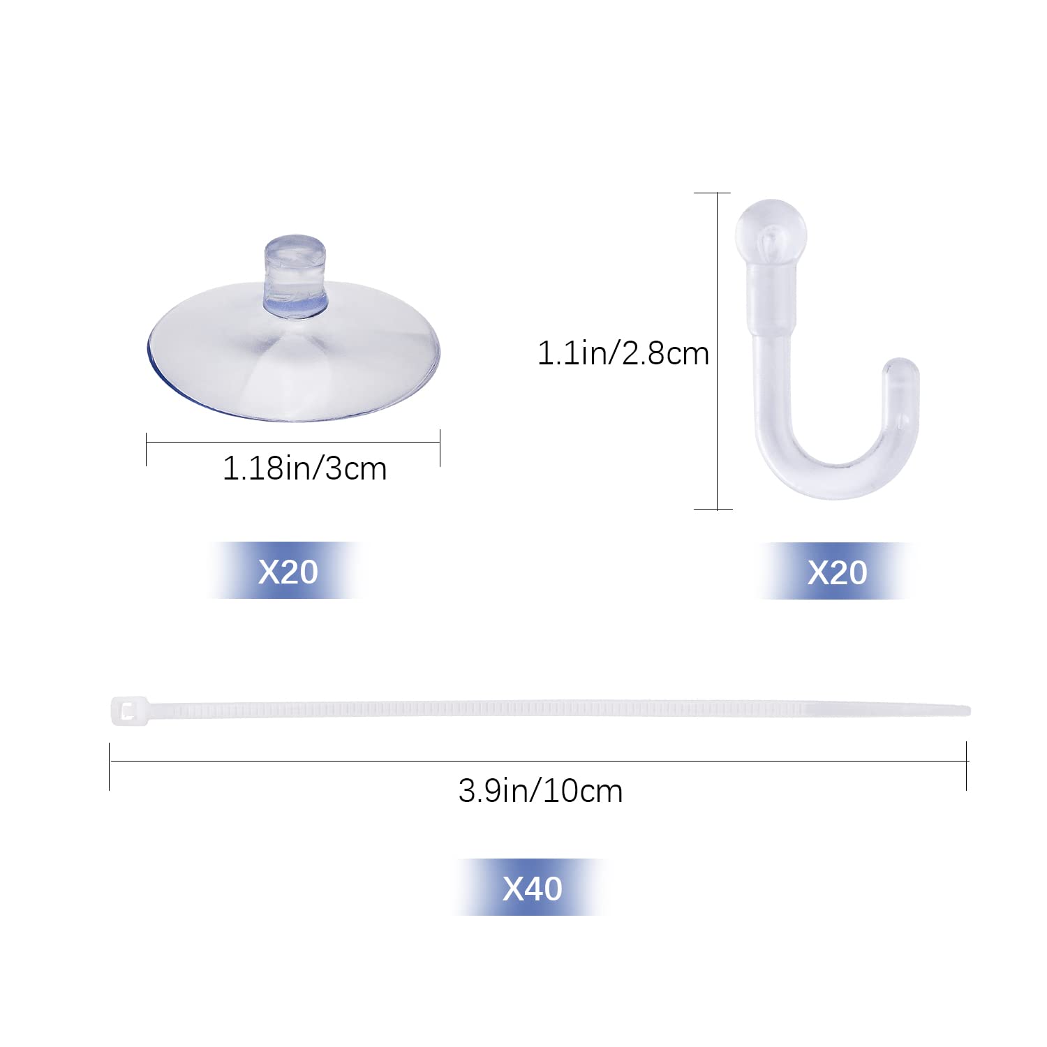 Savita 20 Pcs Aquarium Suction Cups Fish Tank Suction Hooks With Removable Hooks And 40 Adjustable Zip Ties For Aquarium Binding