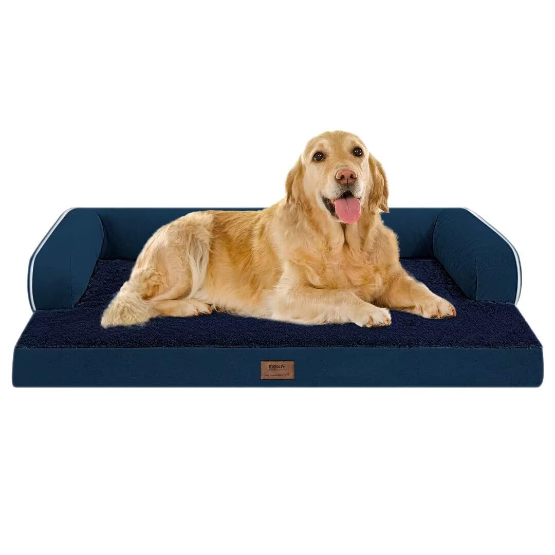 Large Dog Bed Orthopedic Washable | Beds Bolster Pet - Xxl Large Big Dogs - Memory Foam - Couch Sofa - Waterproof With Removable Cover | Navy Blue Dog Bed