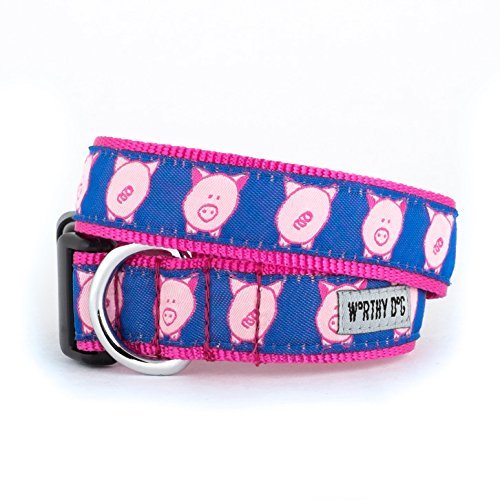 The Worthy Dog Wilbur Pig Designer Adjustable And Comfortable Nylon Webbing, Side Release Buckle Collar For Dogs - Large Dogs, N