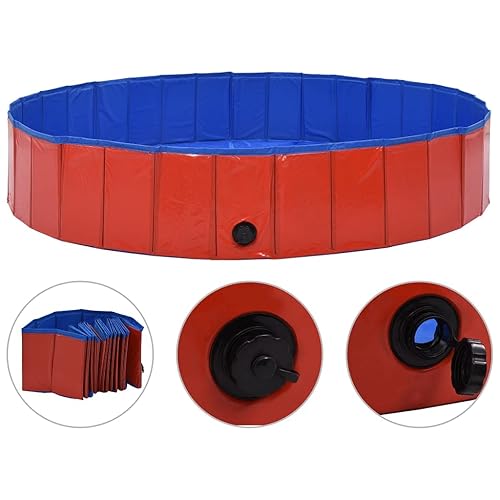 Vidaxl Foldable Dog Swimming Pool 63'X11.8' - Robust Pvc Construction With Anti-Slip Design For Outdoors And Indoors - All Season Red Pet Pool With Versatile Use