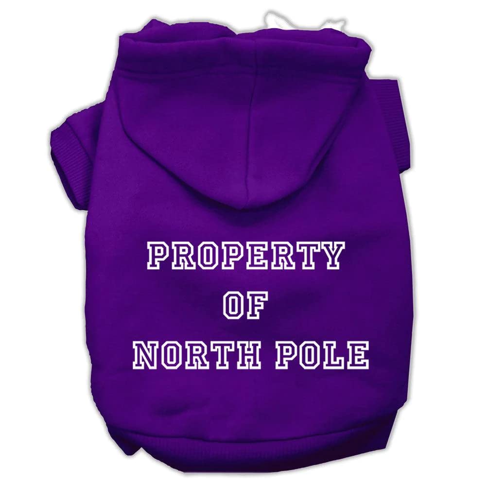 Christmas Pet Dog & Cat Hoodie Screen Printed, Property of North Pole Purple XS (0-3 lbs.)