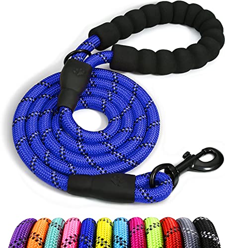 Taglory Rope Dog Leash 6Ft With Comfortable Padded Handle, Highly Reflective Threads Dog Leash For Medium Dogs, 3/8 Inch, Navybl