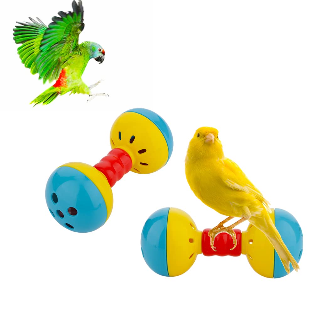 DQITJ Bird Barbell Dumbbell Toy - 2 Pcs Enrichment Rattles Bells for Small Birds, Parrots, Parakeets, Cockatiels, and Love Birds