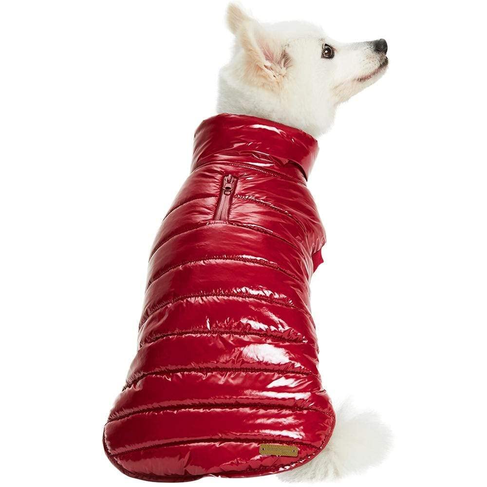 Blueberry Pet Cozy & Comfy Windproof Lightweight Quilted Fall Winter Glossy Dog Puffer Jacket In Deep Rouge, Back Length 18.5', Size 18, Warm Coat For Large Dogs