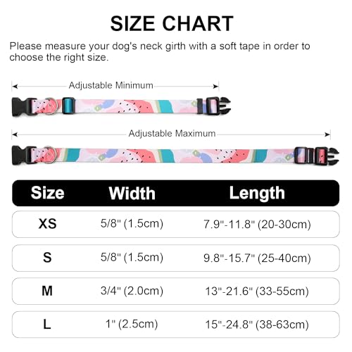 Mercano Adjustable Dog Collar - Special Design Patterns, Soft Nylon Comfortable Durable Pet Collar For Small Medium Large Dogs (L, Watermelon)