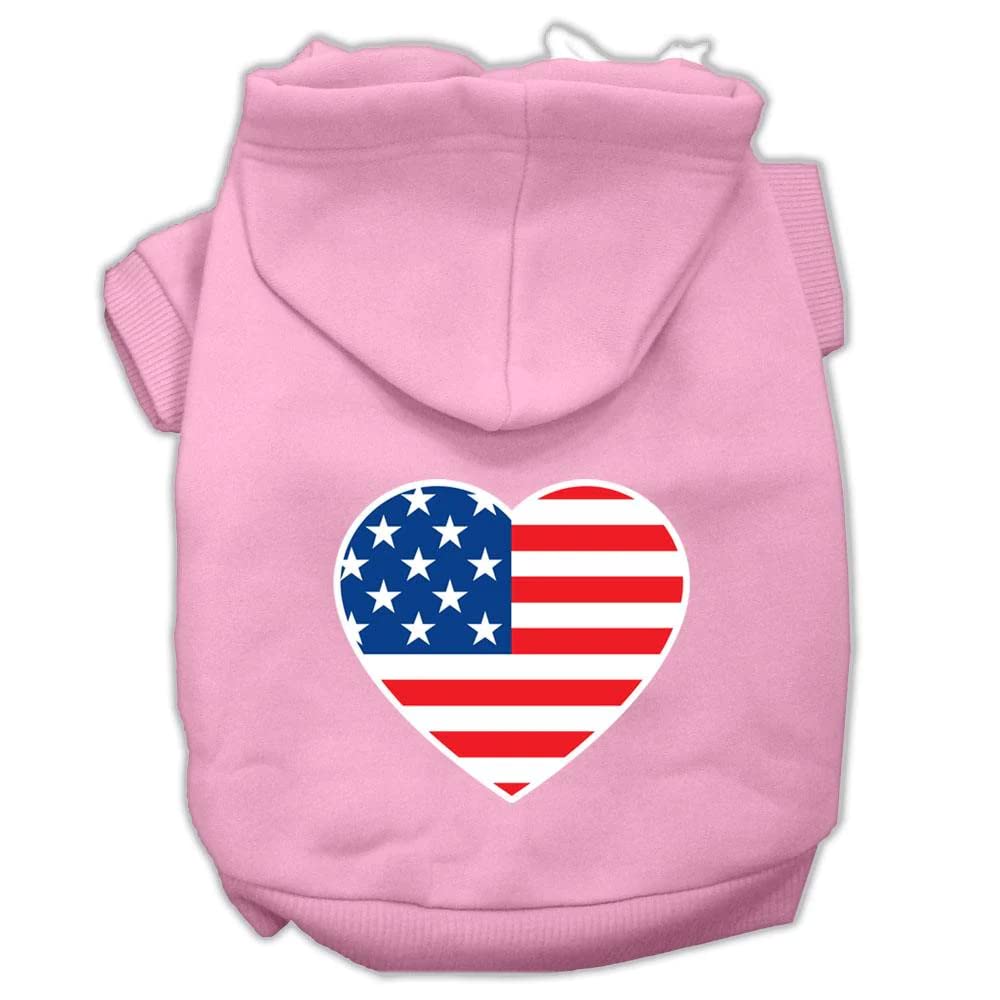 Pet Dog & Cat Hoodie Screen Printed, American Flag Heart Black XS (0-3 lbs.)