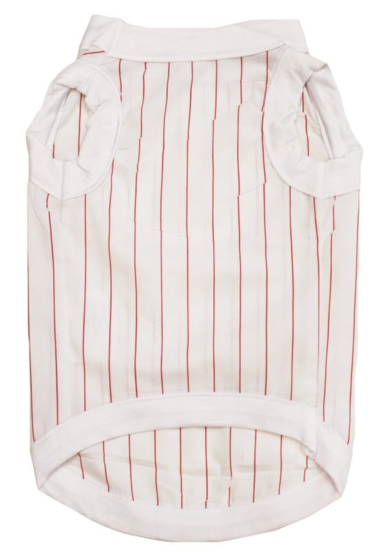 Petitebella Baseball Print Puppy Dog Shirt (White/Red Stripes, Medium)