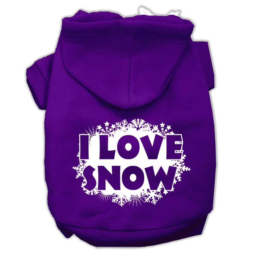 Christmas Pet Dog & Cat Hoodie Screen Printed, I Love Snow Brown LG (10-14 lbs.)