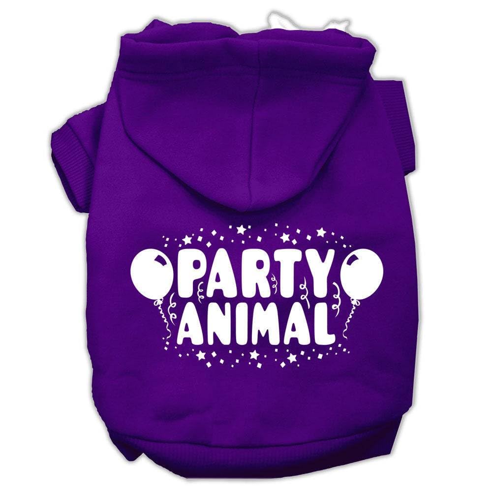 Pet Dog & Cat Hoodie Screen Printed, 'Party Animal' Purple Lg (10-14 Lbs.)