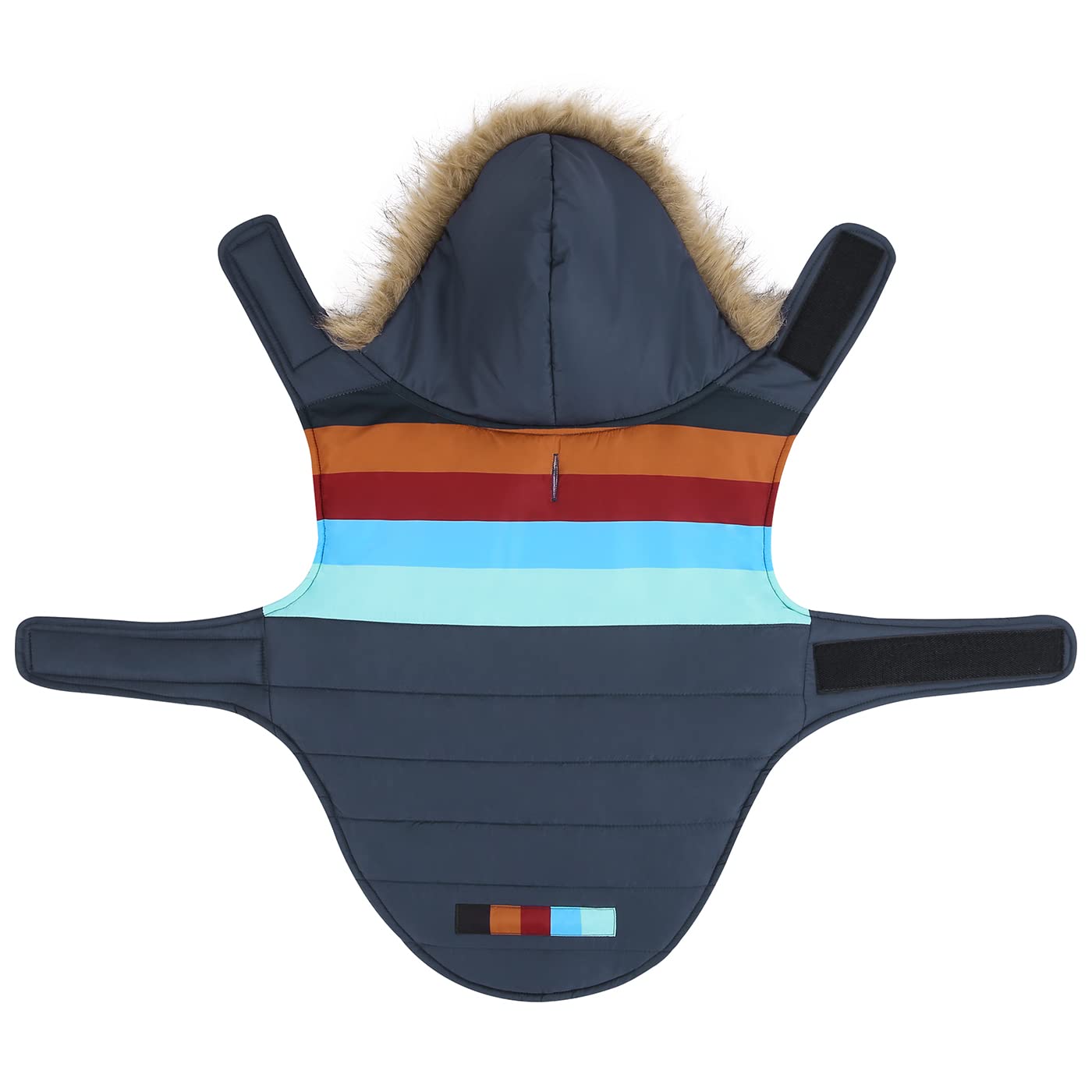 Hde Dog Puffer Jacket Fleece Lined Warm Dog Parka Winter Coat With Harness Hole Navy Retro Stripe - M