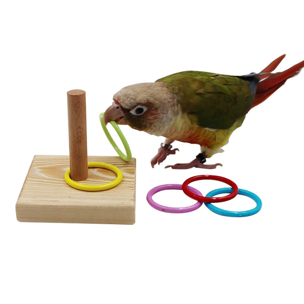 Qbleev Bird Training Ring Toy, Parrot Trick Tabletop Toys, Bird Educational Toys, Stacking Color Rings,Bird Cage Toys