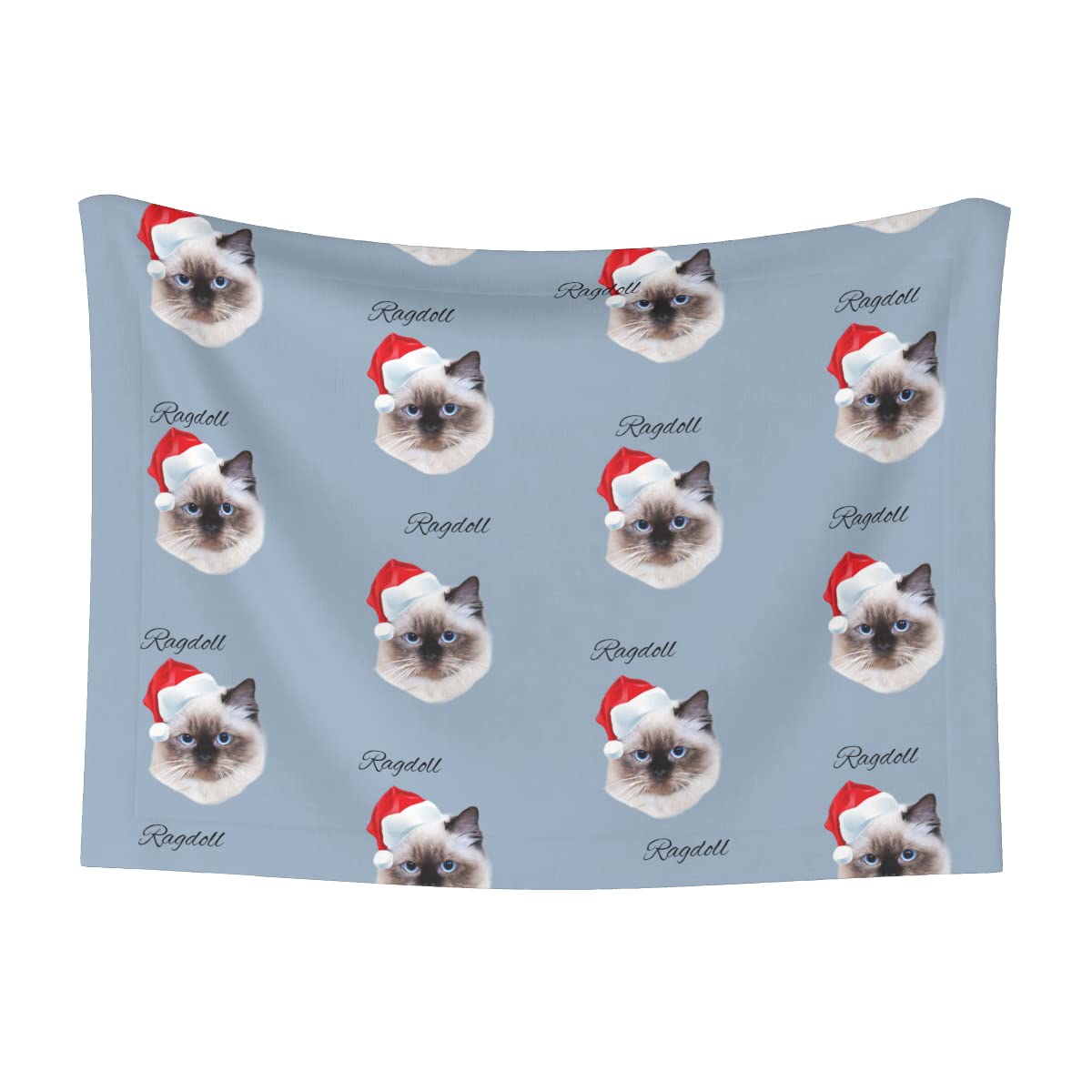 Custom Pet Blankts, Personalized Funny Seamless Dog Cat Heads with Santa Hat Throw Blanket, Doublesided Sewing Custom Photo Bla