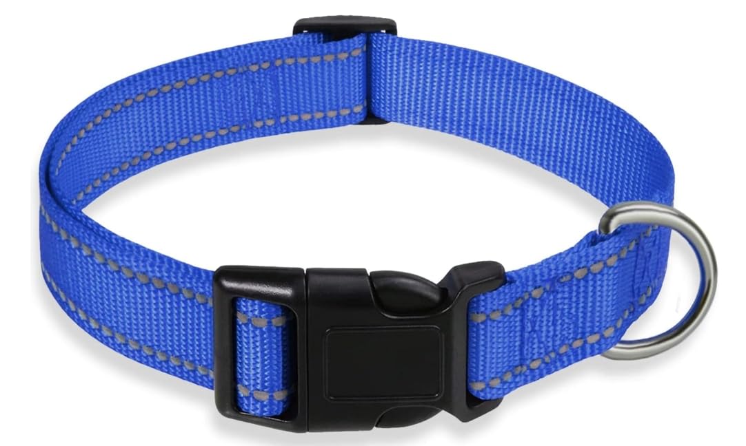 Dog Collar Adjustable Puppy Collar For Small Medium Large Dogs, Nylon Safety Collars With Leopard Print Night Visibility, Blue S