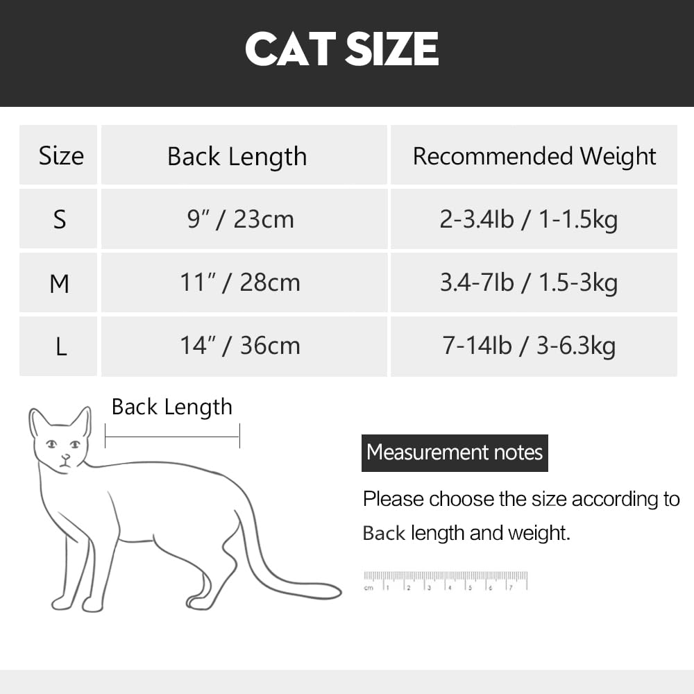 DOTON Cat Recovery Suit for Male and Female Surgical Post Surgery Soft Cone Onesie Shirt Clothes Neuter Licking Protective Diape