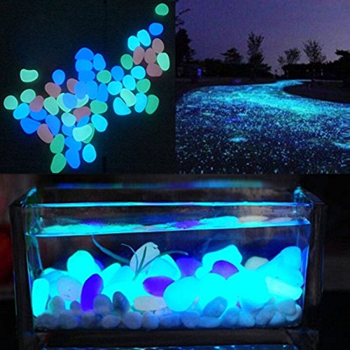 Oubest Fish Tank Rocks Glow Blue/Glow In The Dark Pebbles For Garden/Fish Tank/Aquarium/Plant Pots/Bonsai Walkway/Driveway 200Pcs