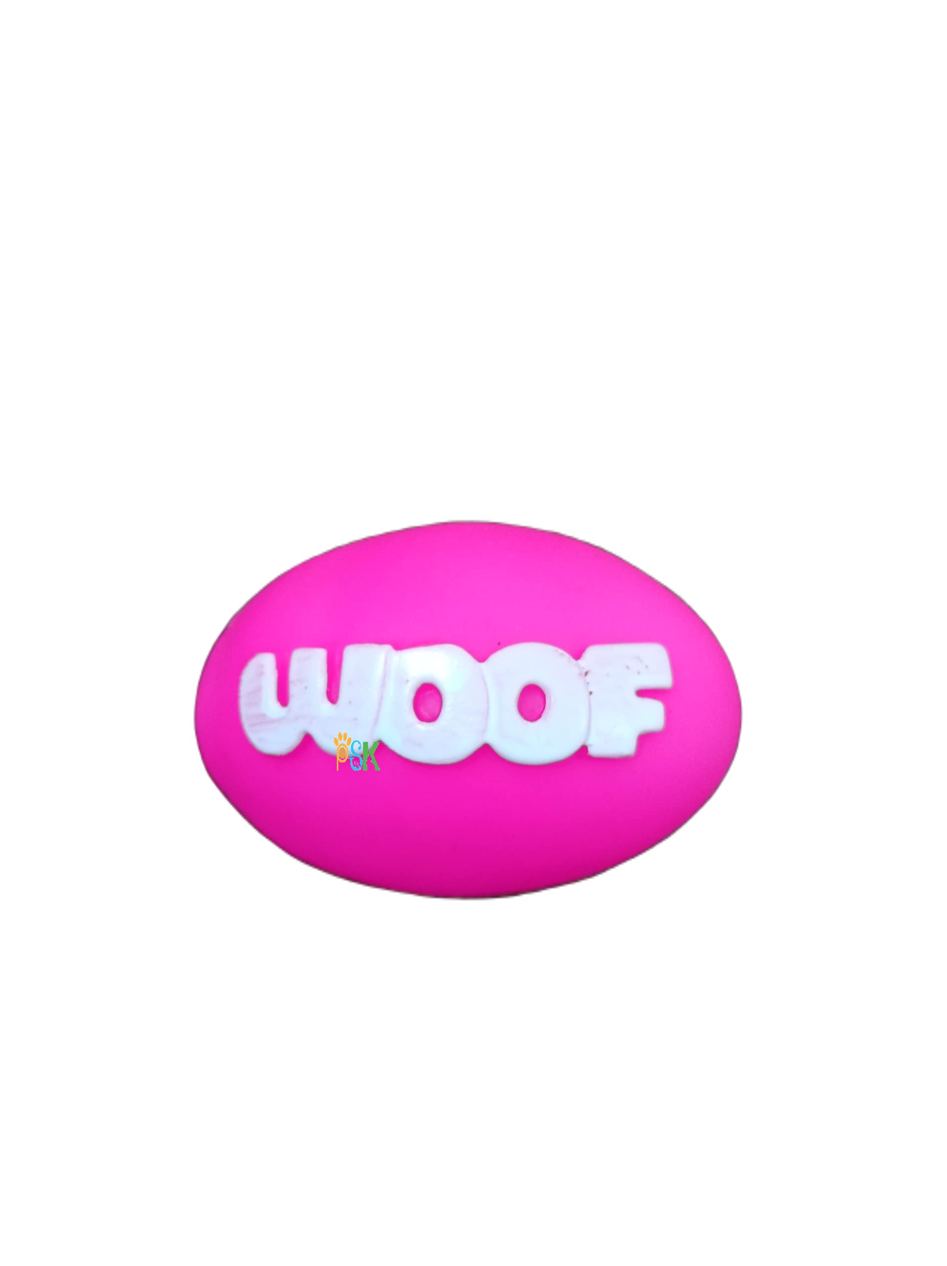 Psk Pet Mart Dog Woof Print Squeaky Rugby Spiked Ball Toy Medium (Size Pink) Colour