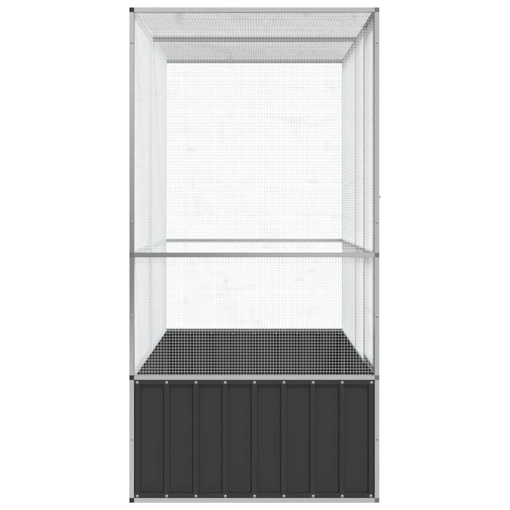 vidaXL Aviary Bird Cage - 82.9""x42.1""x83.5"" Galvanized Steel | Spacious Parrot Budgie Habitat with Lockable Door & Mesh Grid for Indoor/Outdoor Use, Silver and anthracite