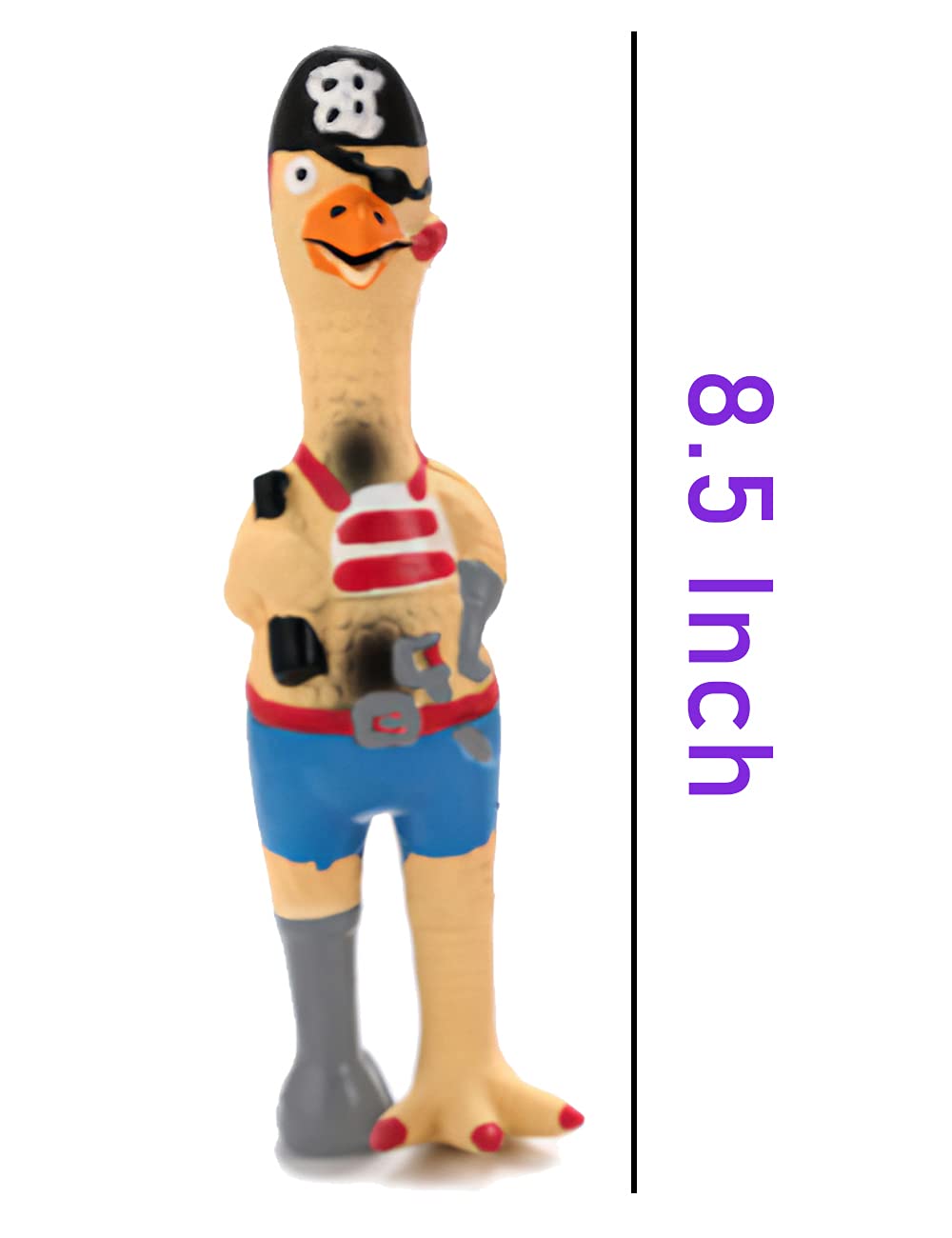 Jooee Screaming Rubber Chicken Dog Squeaky Toy, 8.5 Inch Tall, Latex Chew Molar Dog Toy (Pirate)