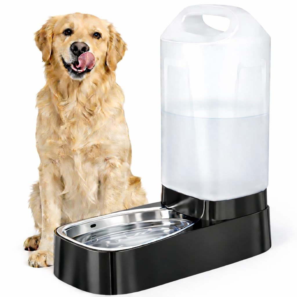 Automatic Dog Water Bowl Dispenser - 2.4 Gallon Gravity Pet Water Dispenser with 304 Stainless Steel Bowl, Dog Auto Feeders Bowl